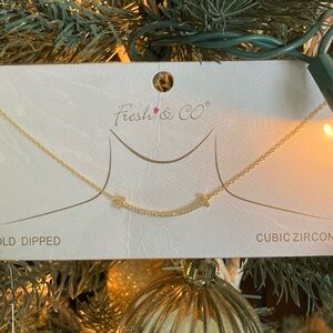 Fresh & Co. Cubic Zirconia Gold Dipped Sparkly T Smile Necklace